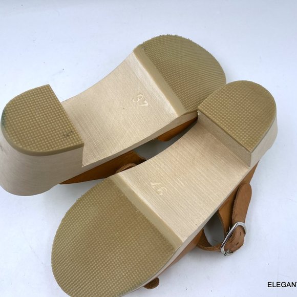 Tessa Clogs of Vail 6.5 M Tan Brown Leather Wood Sandals Made in Sweden EU 37 - Picture 9 of 13